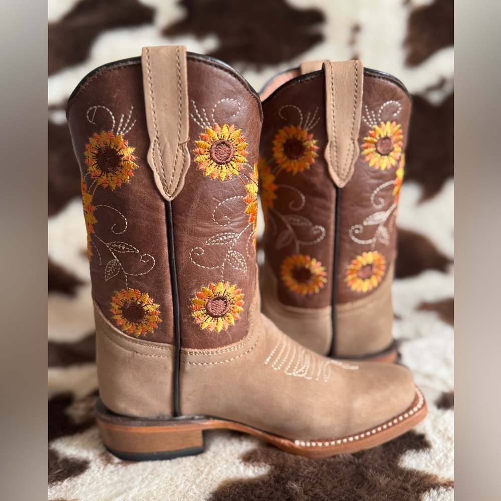 Kids Sunflower Embroidered Cowboy Boots